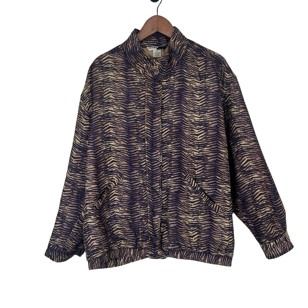 STUDIO JPR Jacket Size M Animal Print‎ Silk Quilted Zipper Front Vintage 90s Y2K